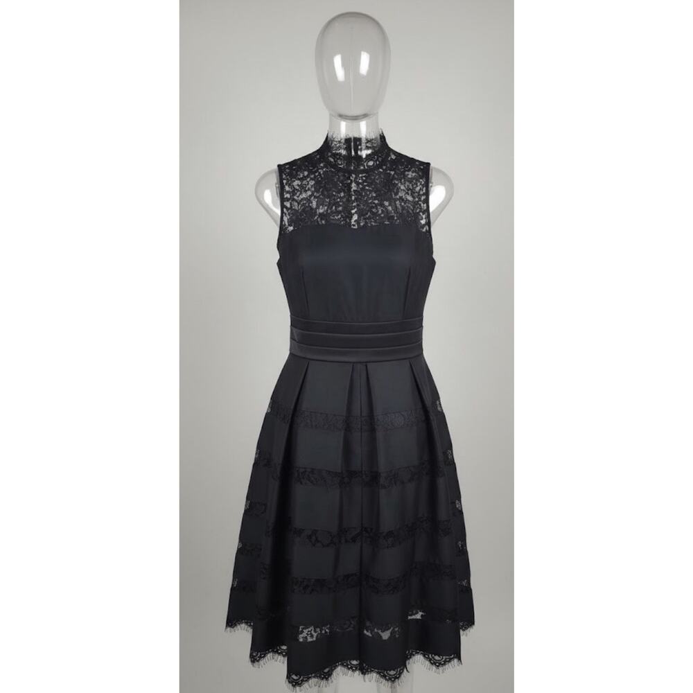 White House Black Market Black Lace Size 8 Voluminous Fit & Flare with Crinoline - Picture 2 of 12